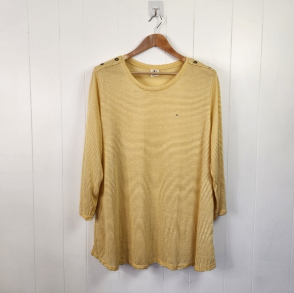 Penningtons Yellow Knit Top Stripe Nautical Plus Size 2X New Office Comfy Soft - Picture 1 of 9
